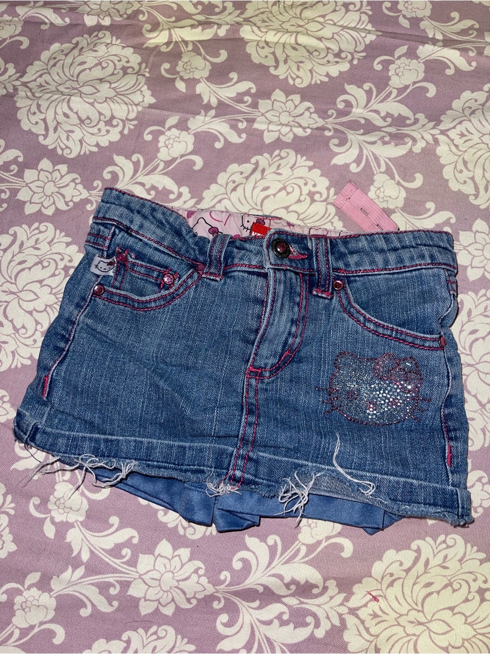 Sanrio Blue Denim Girls Skort with Pink Accent Stitching